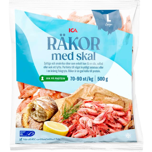 Stora räkor med skal 70/90 Fryst MSC