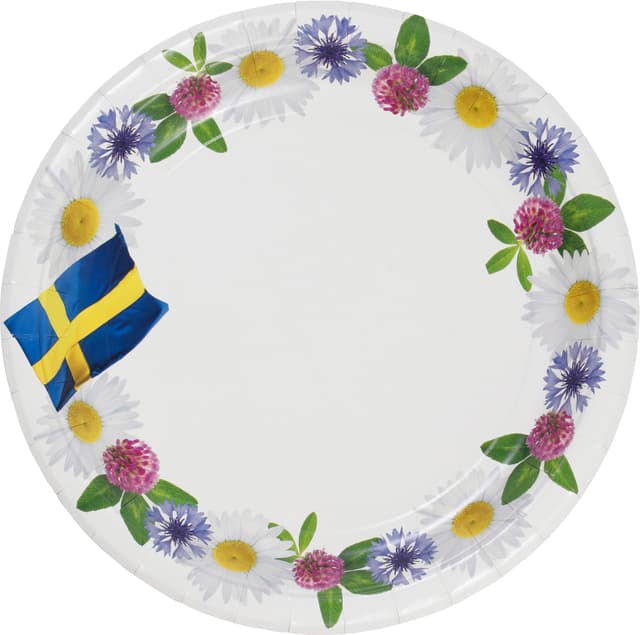 Tallrik Blommor & Flagga 23cm 8-p