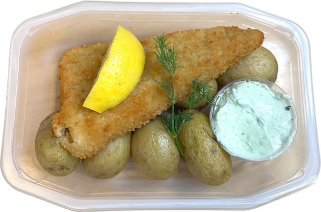 Sprödbakad Torsk Med Örtcream Och Kokt Potatis