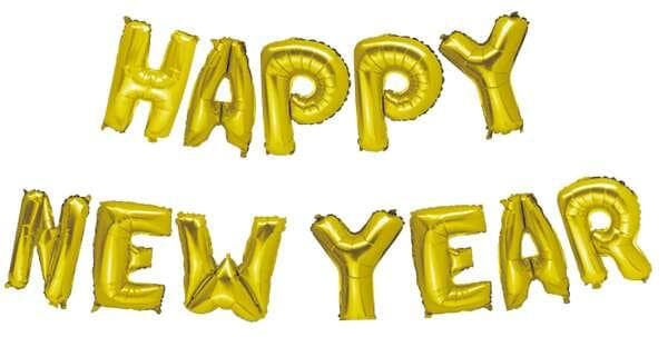 Folieballonger guld Happy New Year