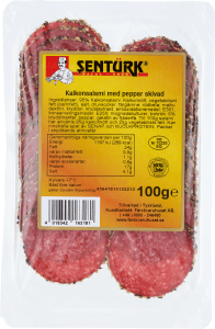 Kalkonsalami med peppar skivad