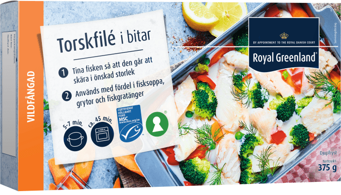 Torskfilér i bitar