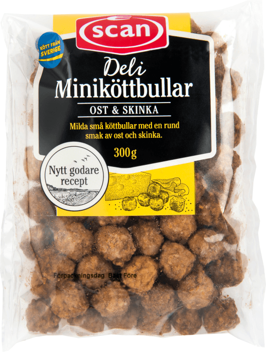 Köttbullar Mini Deli Ost & Skinka Stekta