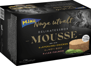 Kattmat Mousse Delikatessbox Kyckling/Nöt/Lax 12x85g