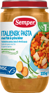 Barnmat Italiensk pasta m fisk & gröna bönor
