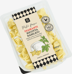 Färsk Pasta Diamanti Ricotta/Basilika