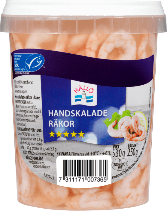 Räkor handskalade i lake