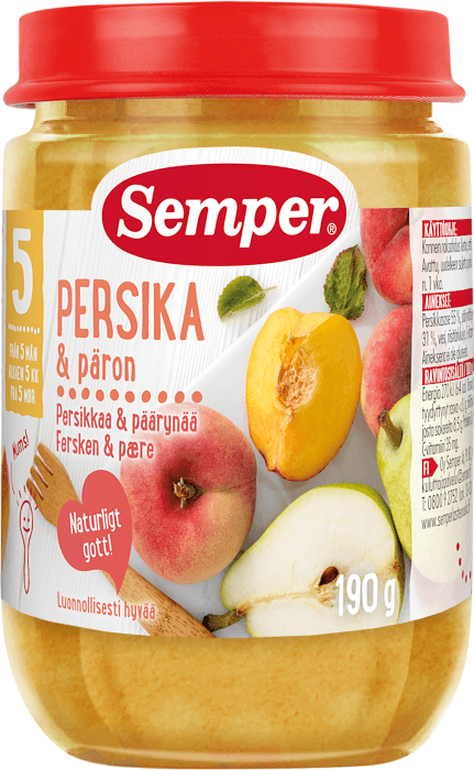 Persikopuré med Päron 5 mån