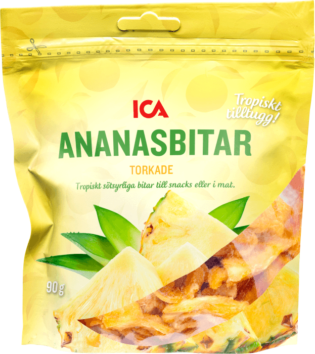 Ananasbitar Torkade