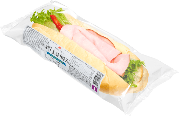 Baguette Ost och Skinka med Sallad