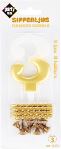 Sifferljus Guld Vit Med Hållare Nr 3