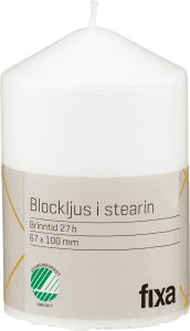 Blockljus Stearin Vit 10cm
