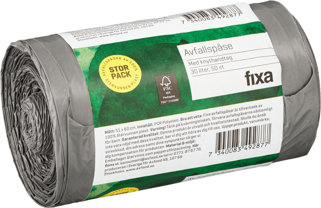 Avfallspåsar med Knythandtag Återvunnen Plast 30L