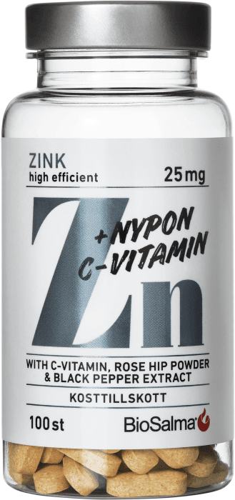 Kosttillskott Zink 25mg + C-vitamin & Nypon