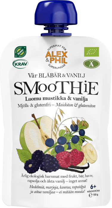 Smoothie Blåbär & Vanilj 6 mån Glutenfri Mjölkfri Eko KRAV