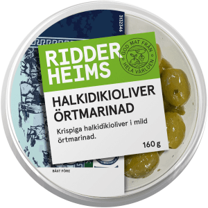 Halkidikioliver i Örtmarinad