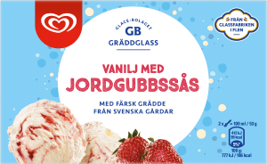 Gräddglass Vanilj med Jordgubbssås