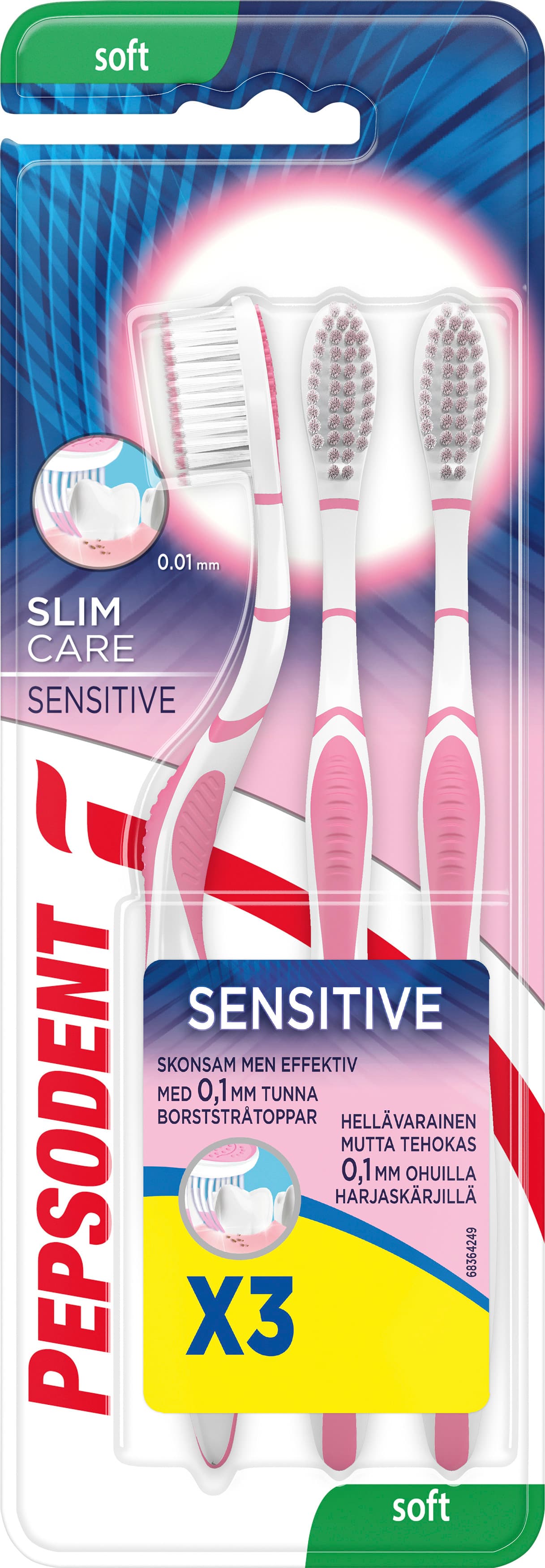 Tandborste Slim Care Sensitive Soft 3-p