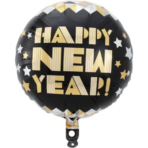 Folieballong Svart & Vit Happy New Year 46cm