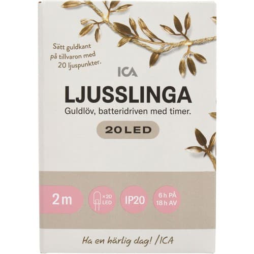 Ljusslinga 20LED guldlöv / jute