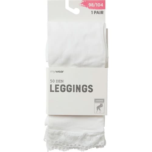 Leggings 50D med spets vit 110/116