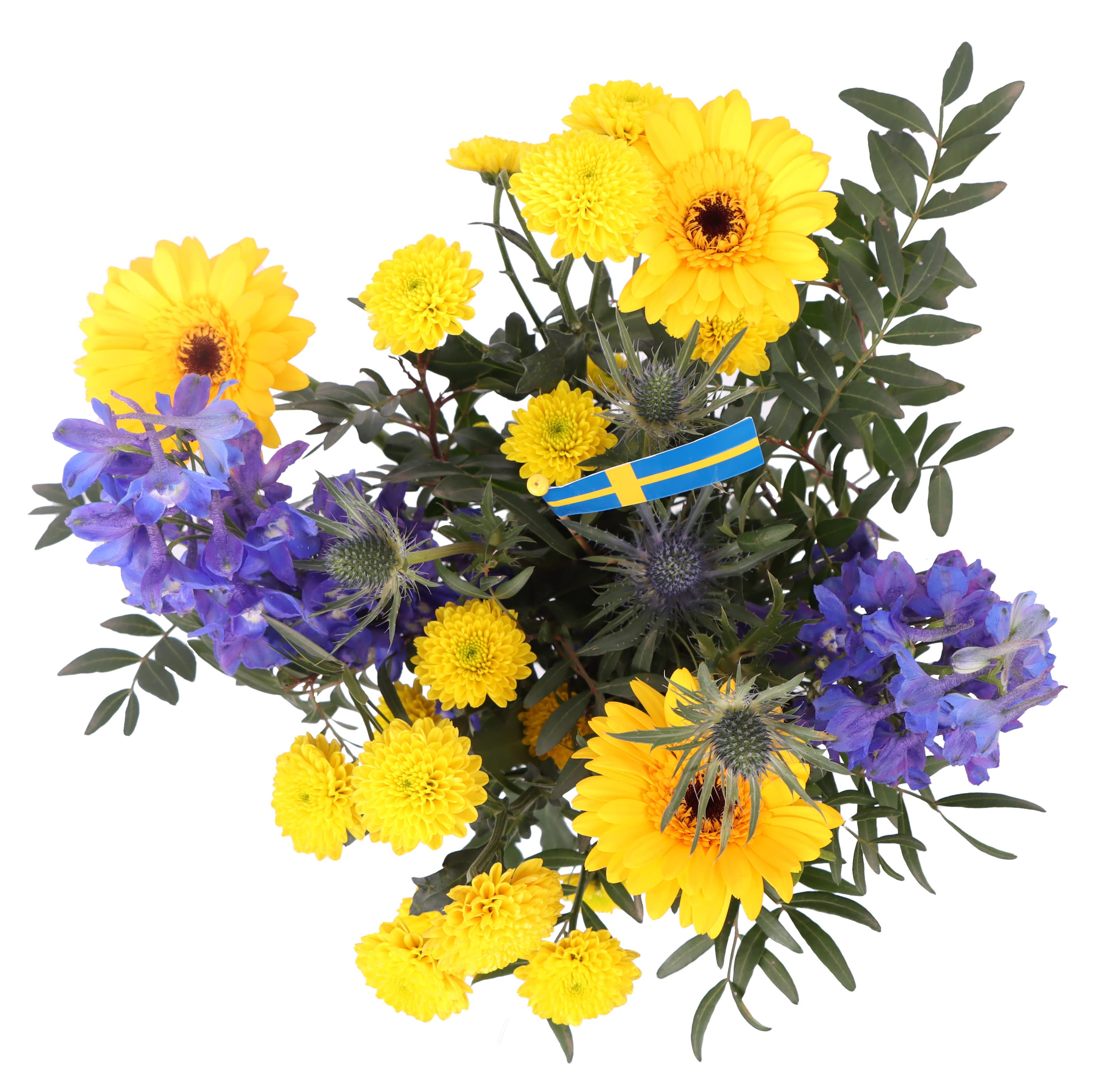 Helgbukett Harmoni Blå/Gul