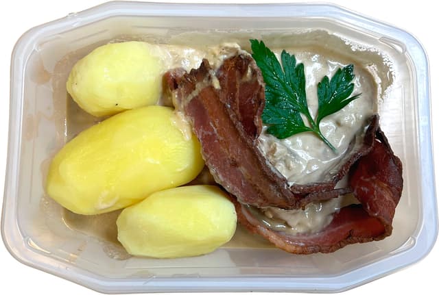 Stekt Fläsk Med Löksås Och Kokt Potatis