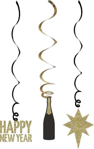 gruppen Takdekoration Svart & Guldglitter 3-p